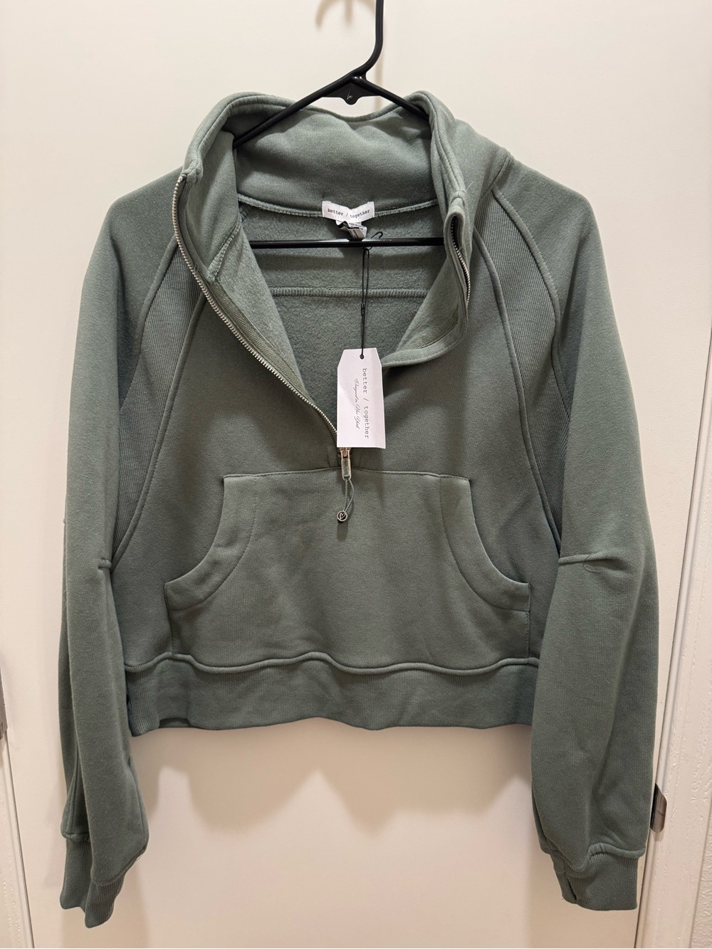 Women's Sage Green Half-Zip Funnel Neck Pullover Sweatshirt